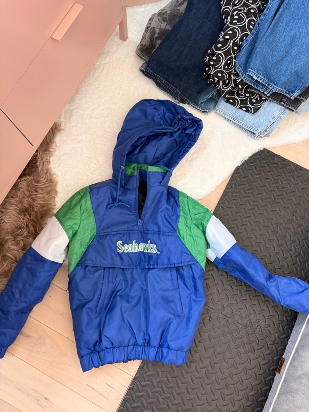 STARTER Seattle Seahawks Blue Green Pullover Hooded Jacket